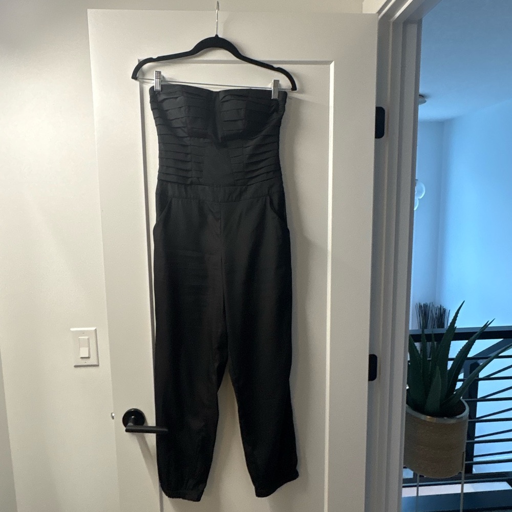 bebe Black Strapless Jumpsuit